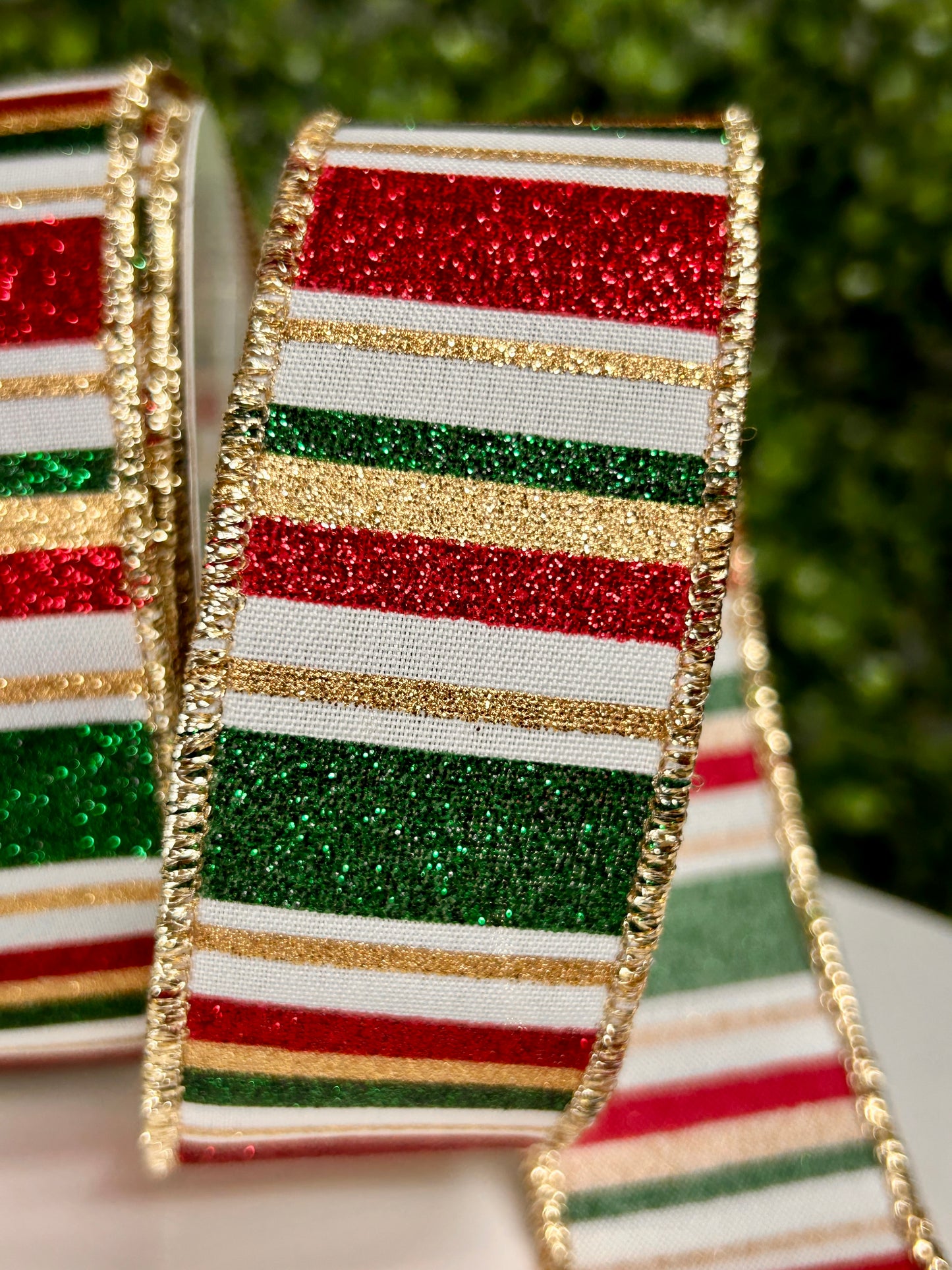 1.5 Inch By 10 Yard Hunter Green Gold And Maroon Horizontal Stripe Ribbon