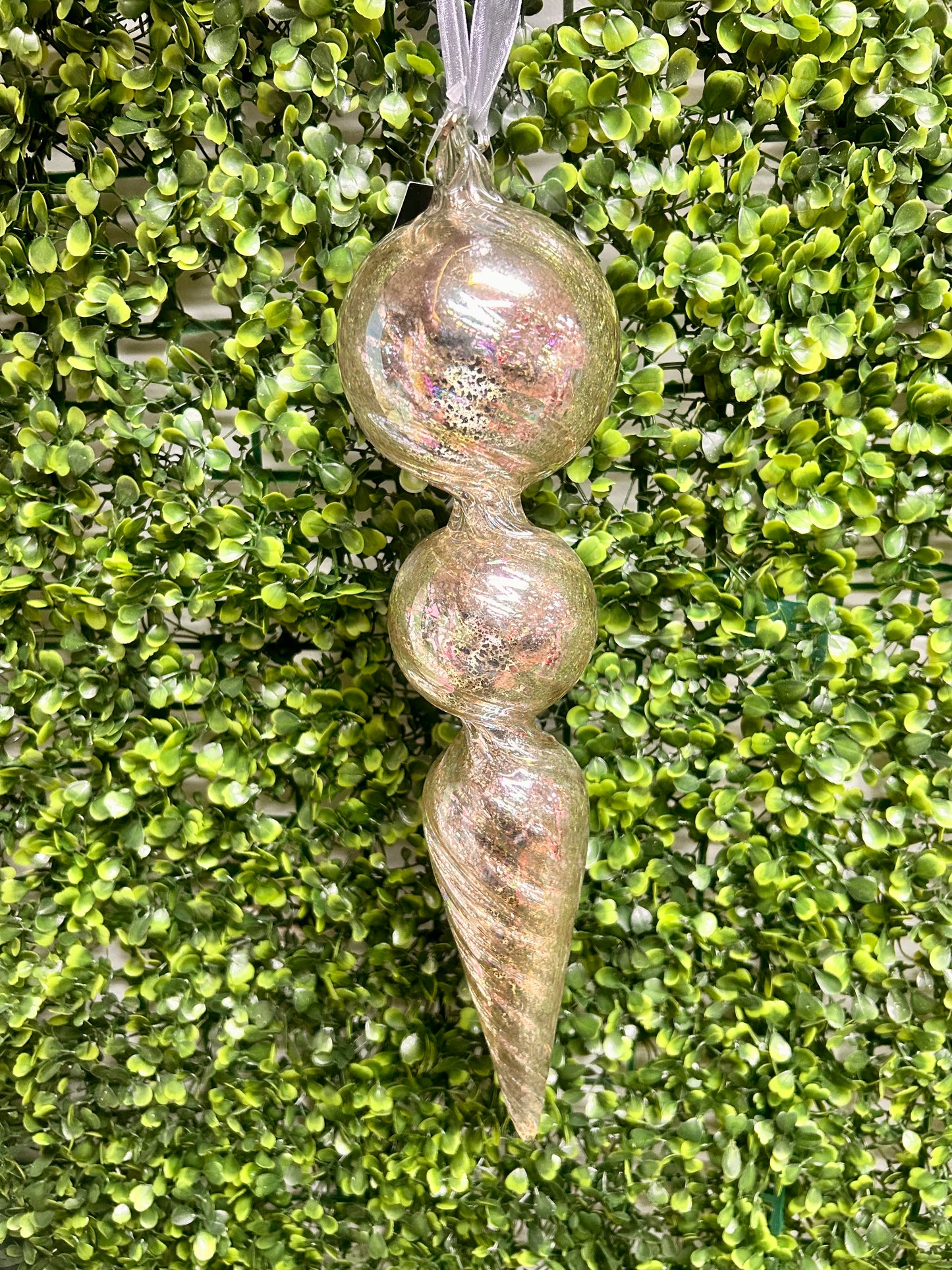 12.5 Inch Silver Iridescent Mercury Double Ball Finial Glass Ornament