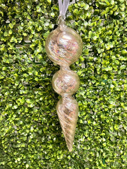 12.5 Inch Silver Iridescent Mercury Double Ball Finial Glass Ornament
