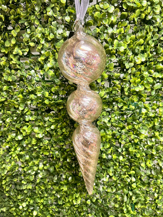 12.5 Inch Silver Iridescent Mercury Double Ball Finial Glass Ornament