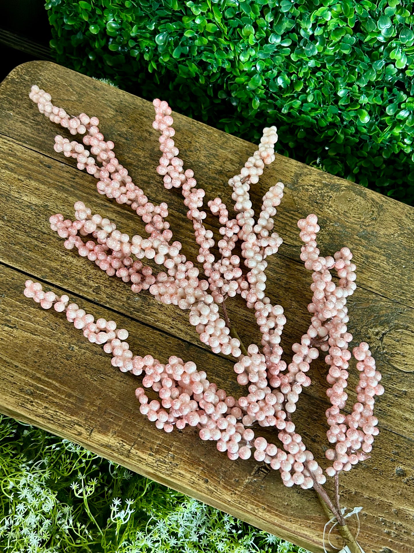 32 Inch Pink Glitter Berry Cluster Spray