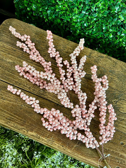 32 Inch Pink Glitter Berry Cluster Spray