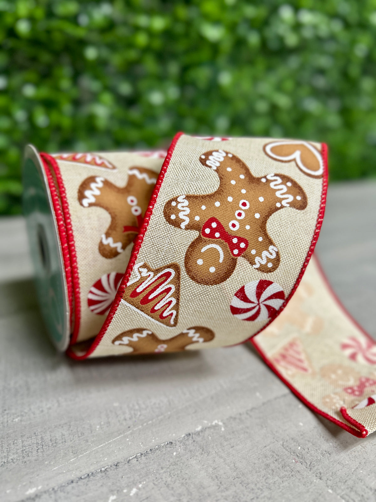 2.5 Inch By 10 Yard Cream Red And Brown Gingerbread Ribbon