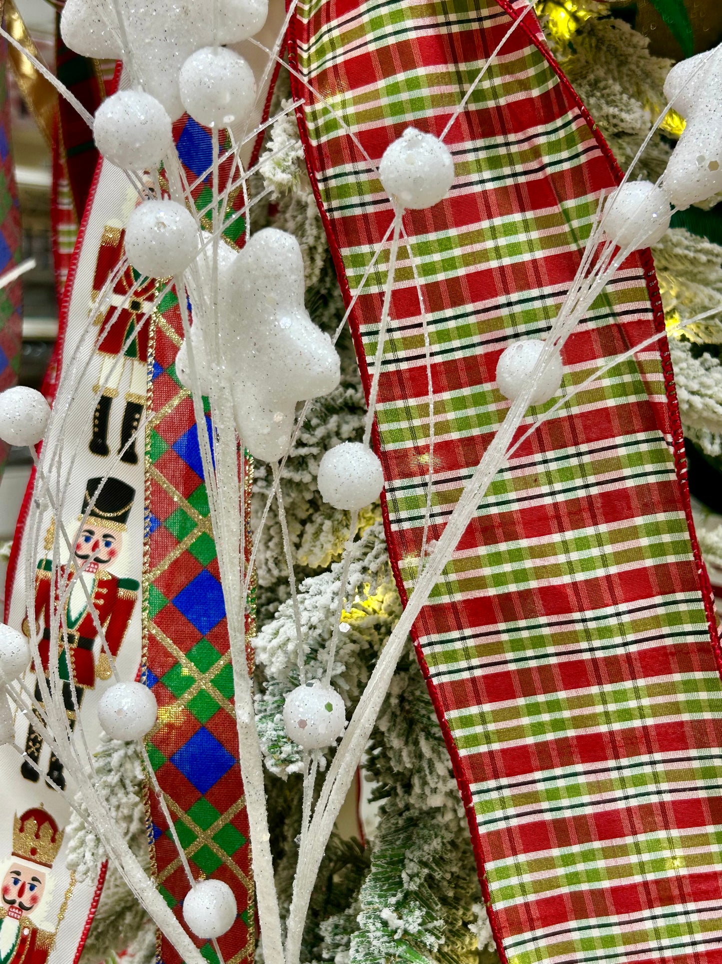 34 Inch White Glitter Star Berry Pine Spray