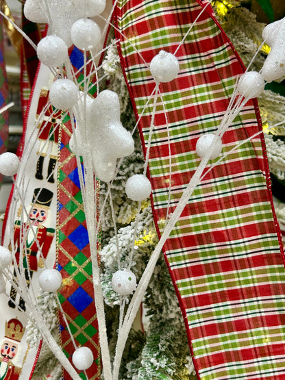 34 Inch White Glitter Star Berry Pine Spray