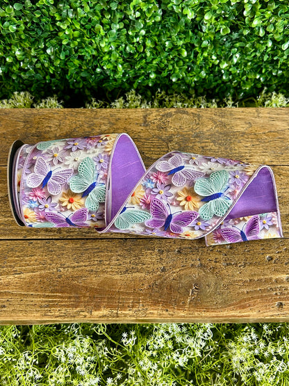 D. Stevens 4 Inch By 10 Yard Lavender Mint And Cream Floral Butterfly Ribbon