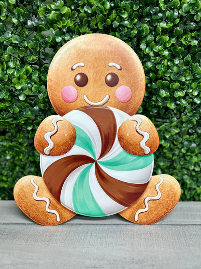 12 Inch Mint And Brown Gingerbread And Candy Metal Sign