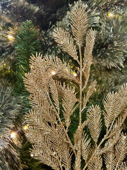 24 Inch Gold Peacock Glitter Sequin Fern Spray