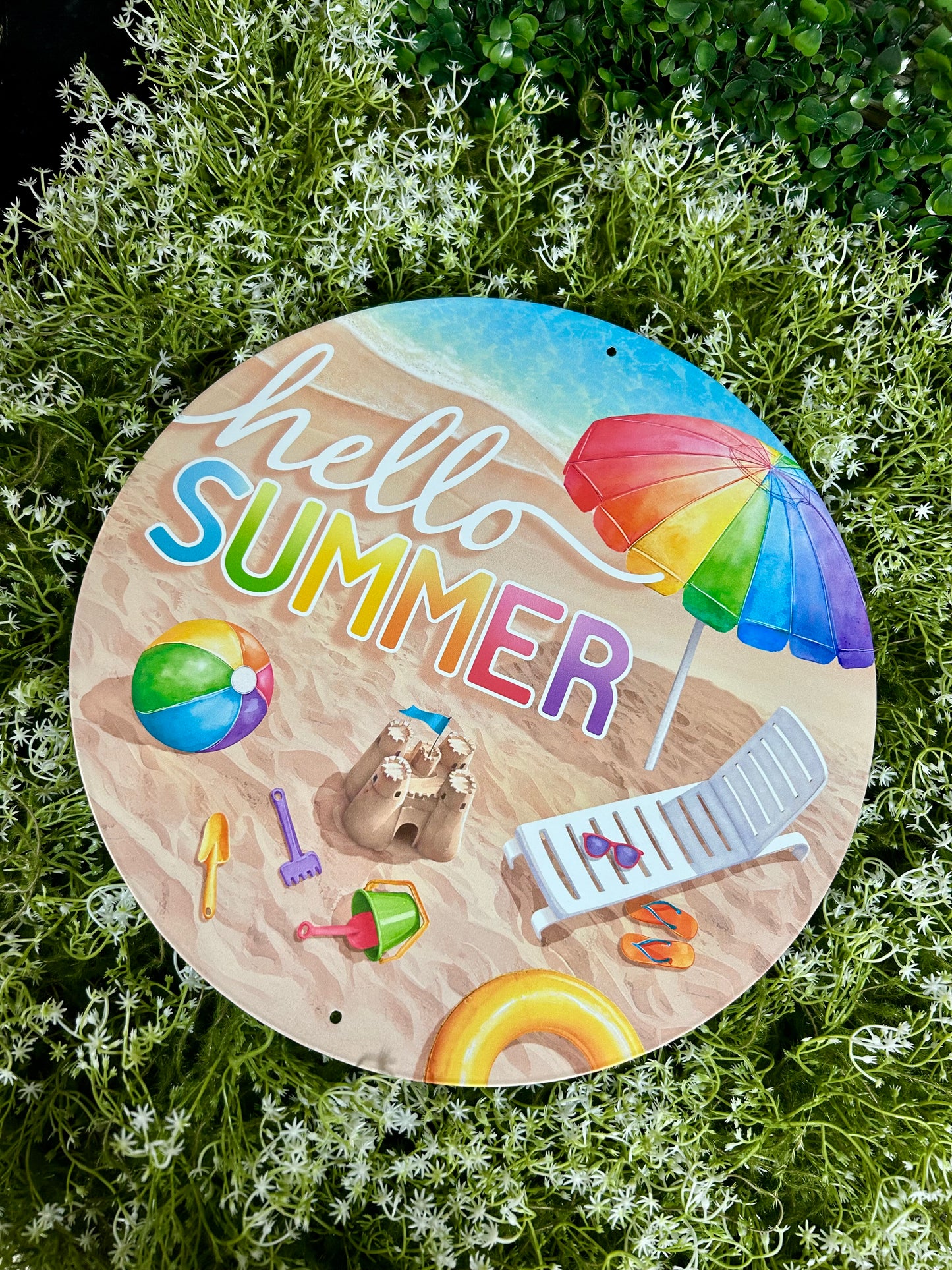 12 Inch Metal Hello Summer With Beach Sign
