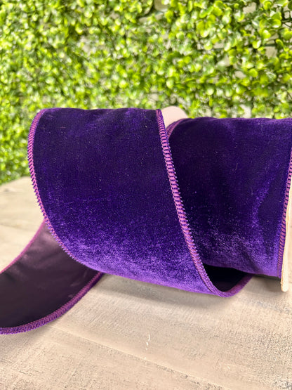 4 Inch By 10 Yard Purple Deluxe Velvet With Satin Backing Ribbon