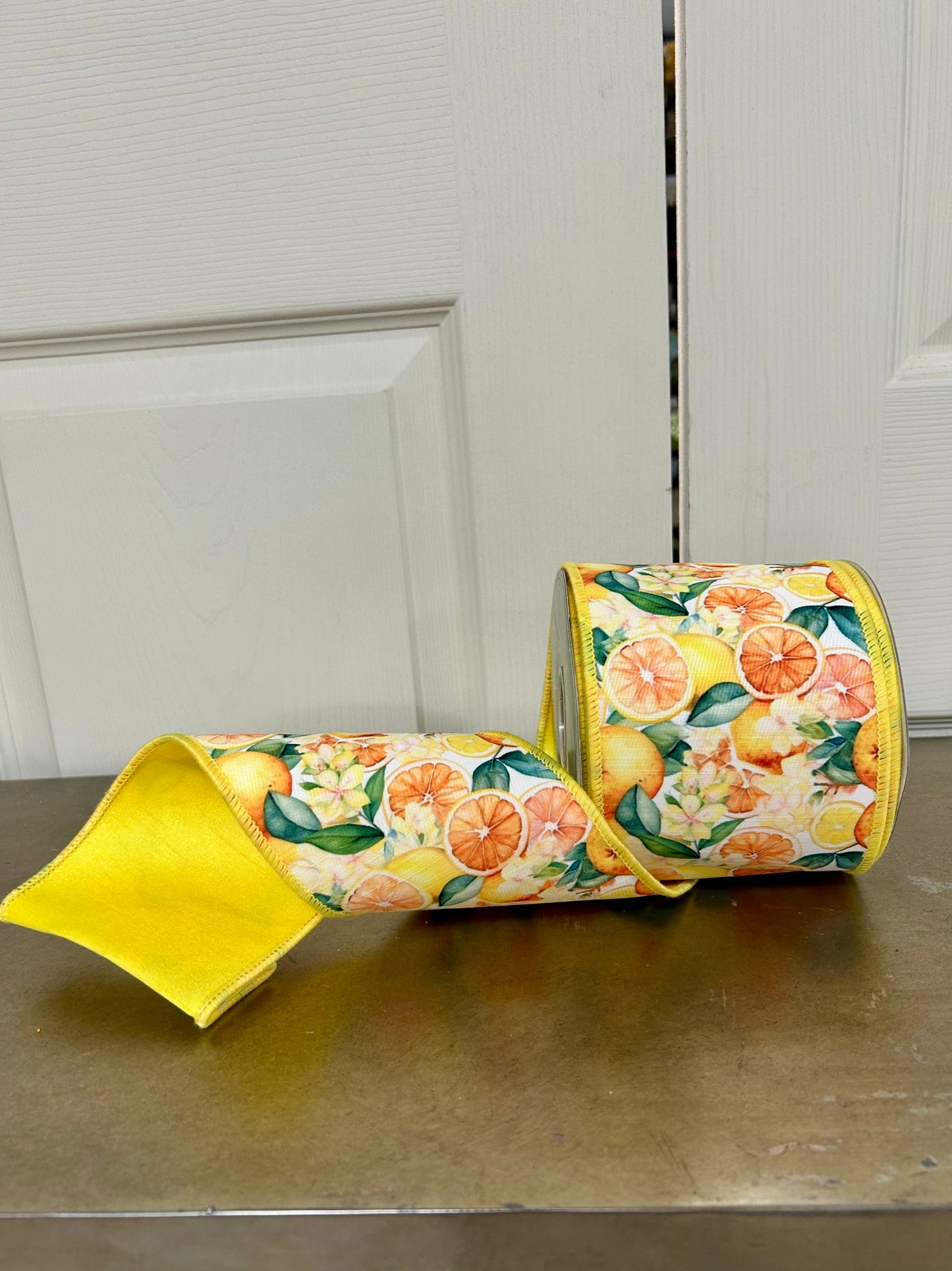 4 Inch By 10 Yard Orange And Lemon Print Ribbon