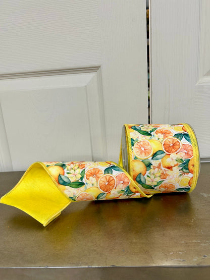 4 Inch By 10 Yard Orange And Lemon Print Ribbon