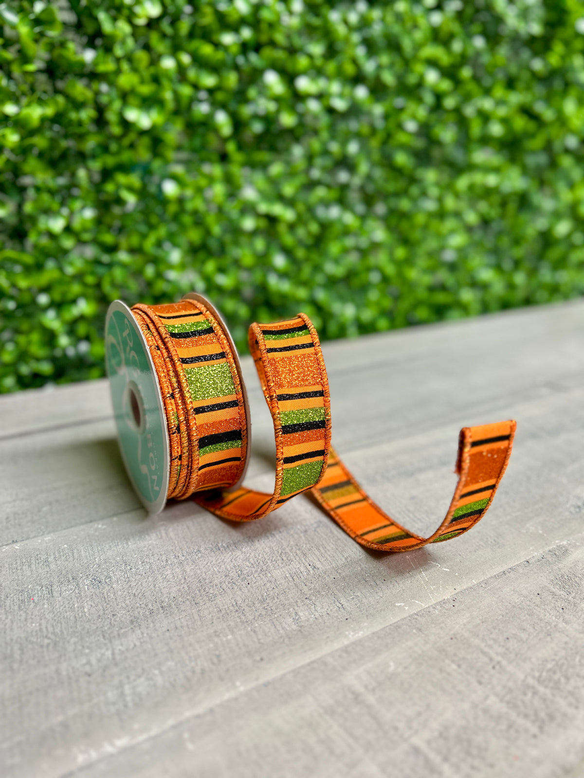 7/8 Inch By 10 Yard Orange Black And Lime Horizontal Stripe Ribbon