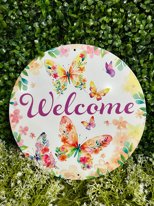 12 Inch Metal Botanical Welcome Sign