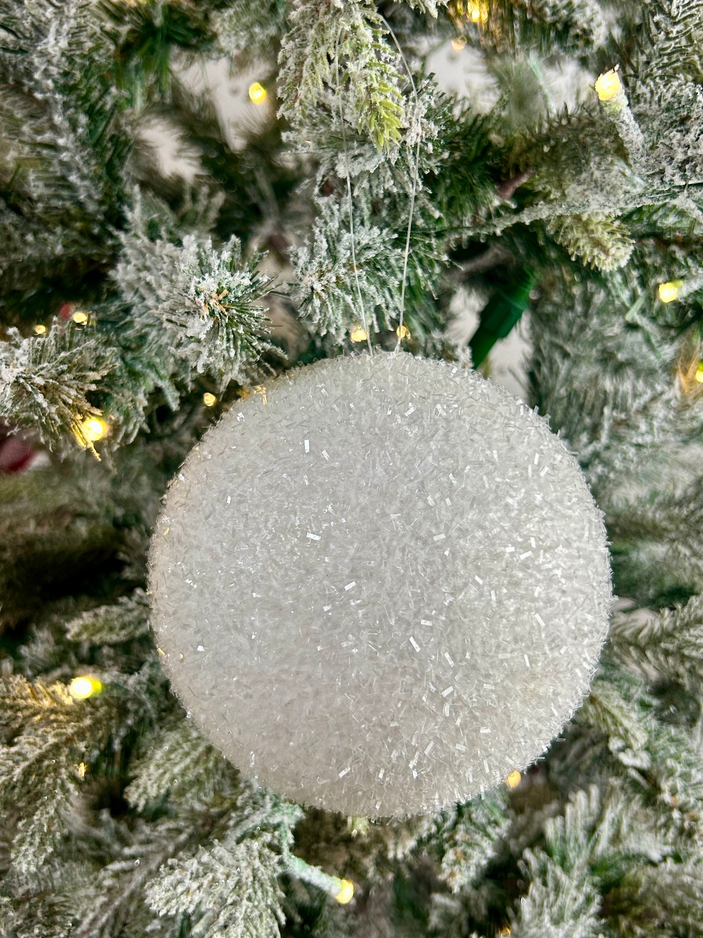5 Inch Clear White Foil Glitter Ball Ornament