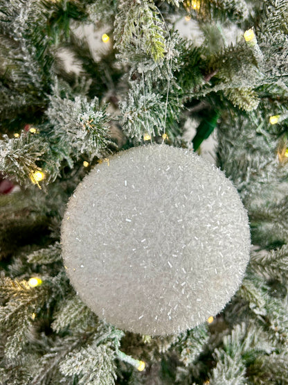 5 Inch Clear White Foil Glitter Ball Ornament