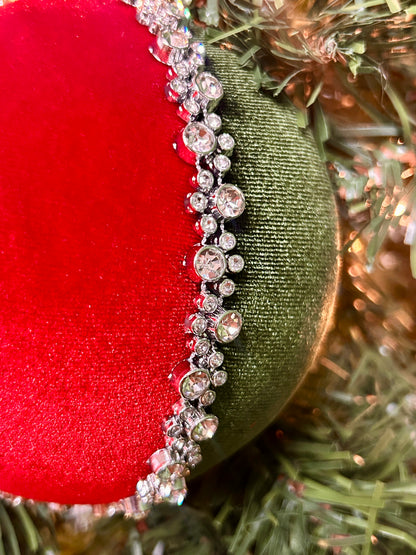 5 Inch Red And Green Diamond Velvet Ball Ornament