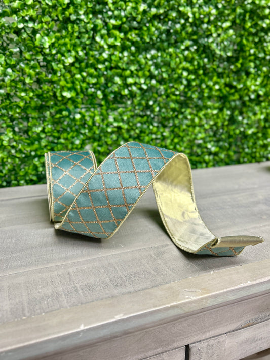 David Christopher's 2.5 Inch By 10 Yard Soft Robins Egg Champagne Glitter Diamond Ribbon