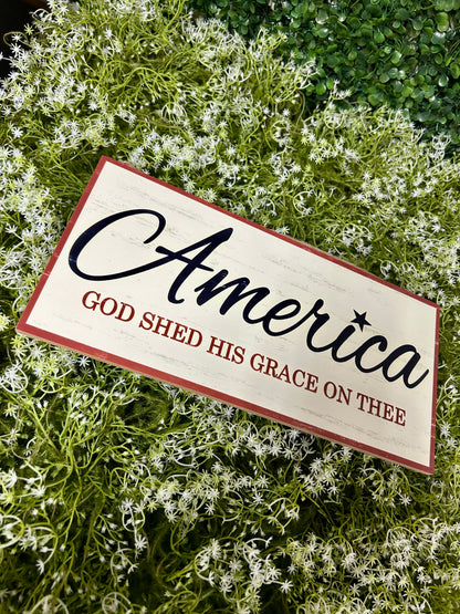 12.5 Inch America God Shed His Grace Wood Sign