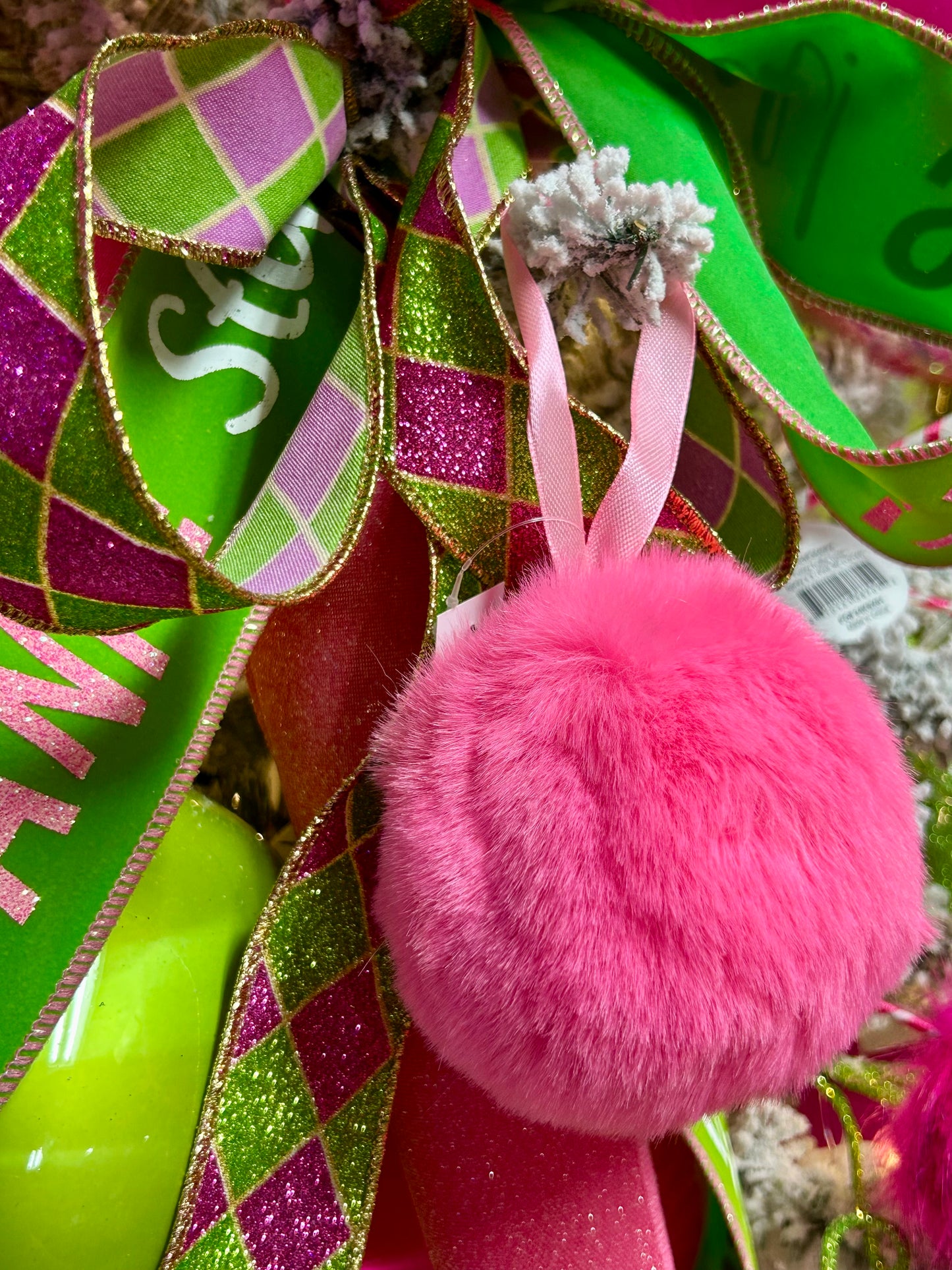 4 Inch Pink Furry Pom Pom Ornament