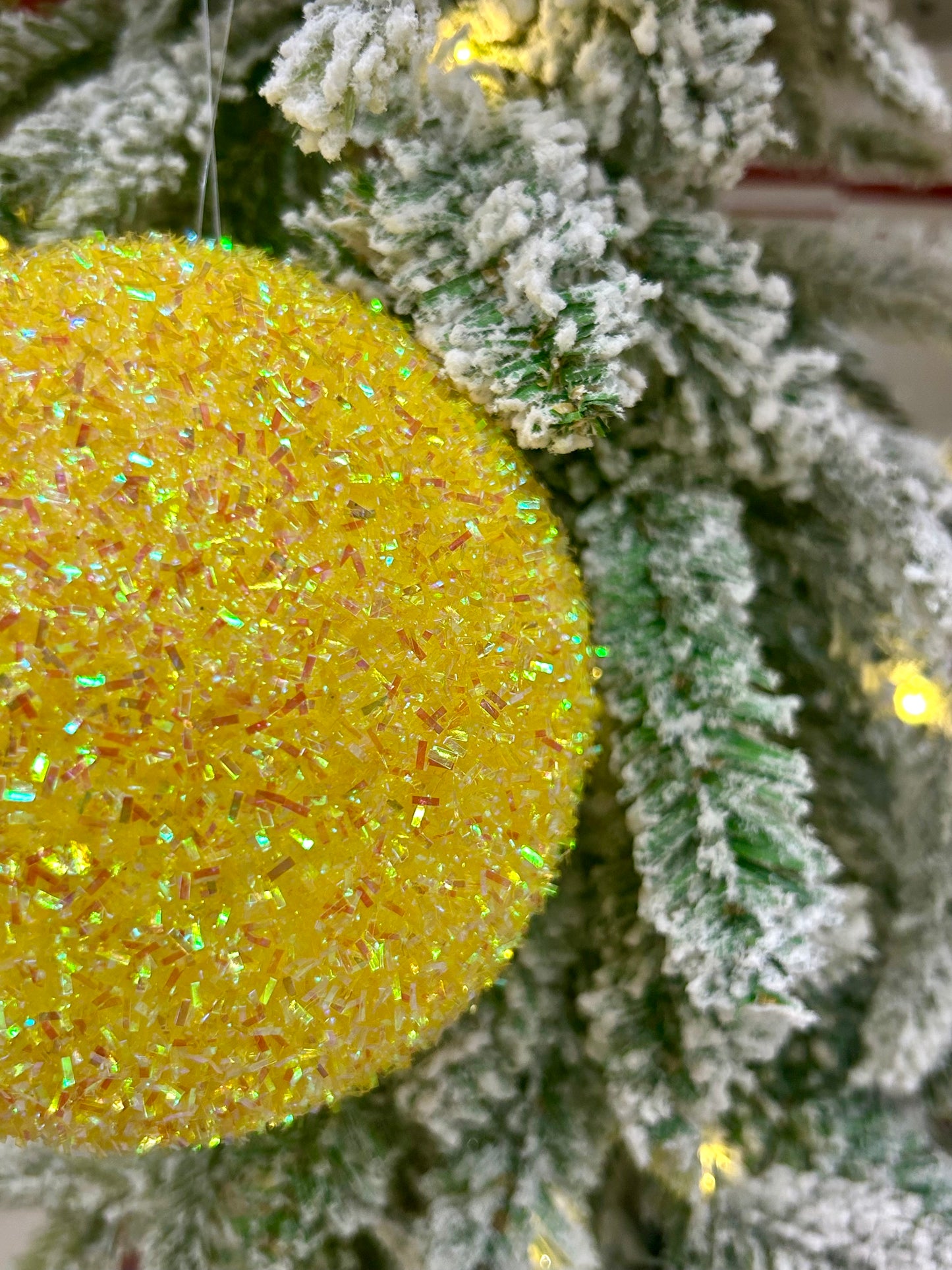 5 Inch Yellow Foil Glitter Ball Ornament