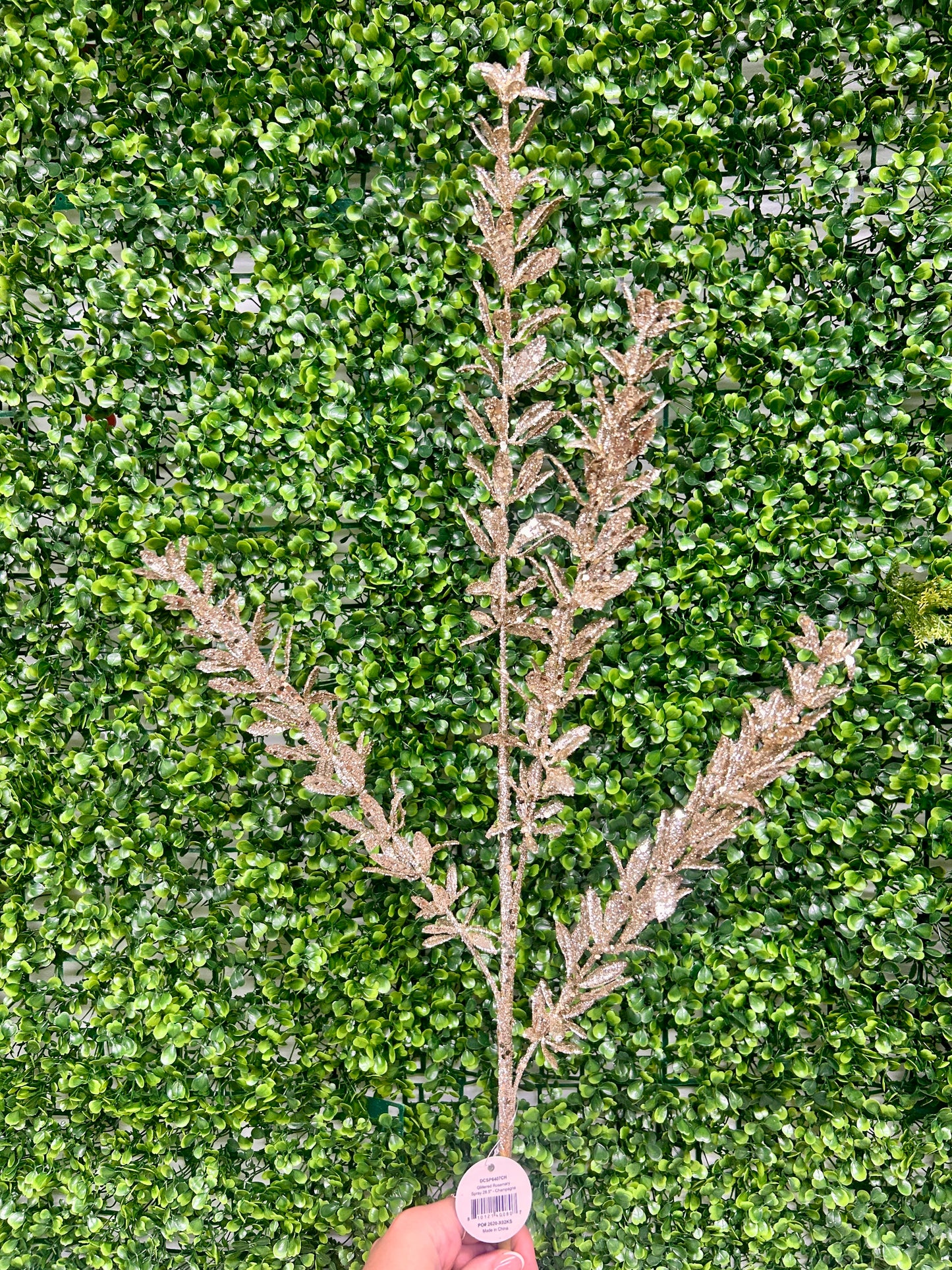 28.5 Inch Champagne Glittered Rosemary Spray