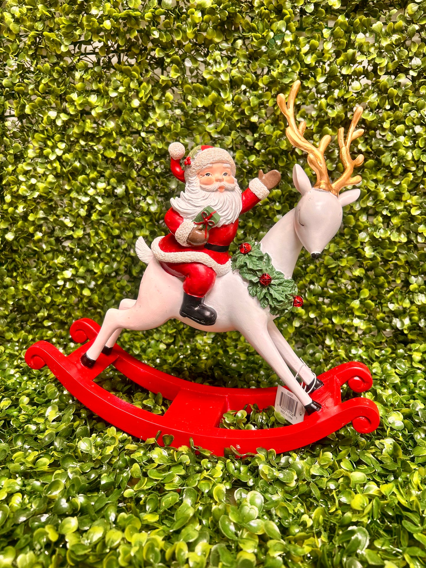 11.75 Inch Resin Santa On Rocking Deer