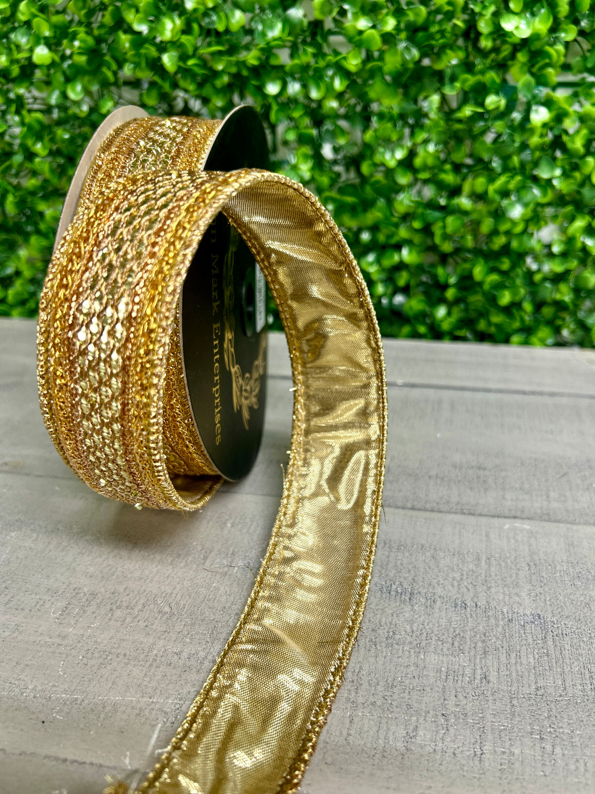 John Mark 1 Inch By 10 Yard Gold Jeweled Metallic Dupioni Ribbon
