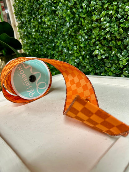2.5 Inch By 10 Yard Orange Glitter Check Ribbon