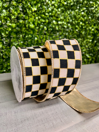 David Christopher 2.5 Inch By 10 Yard Classy Checks With Gold Backing Ribbon