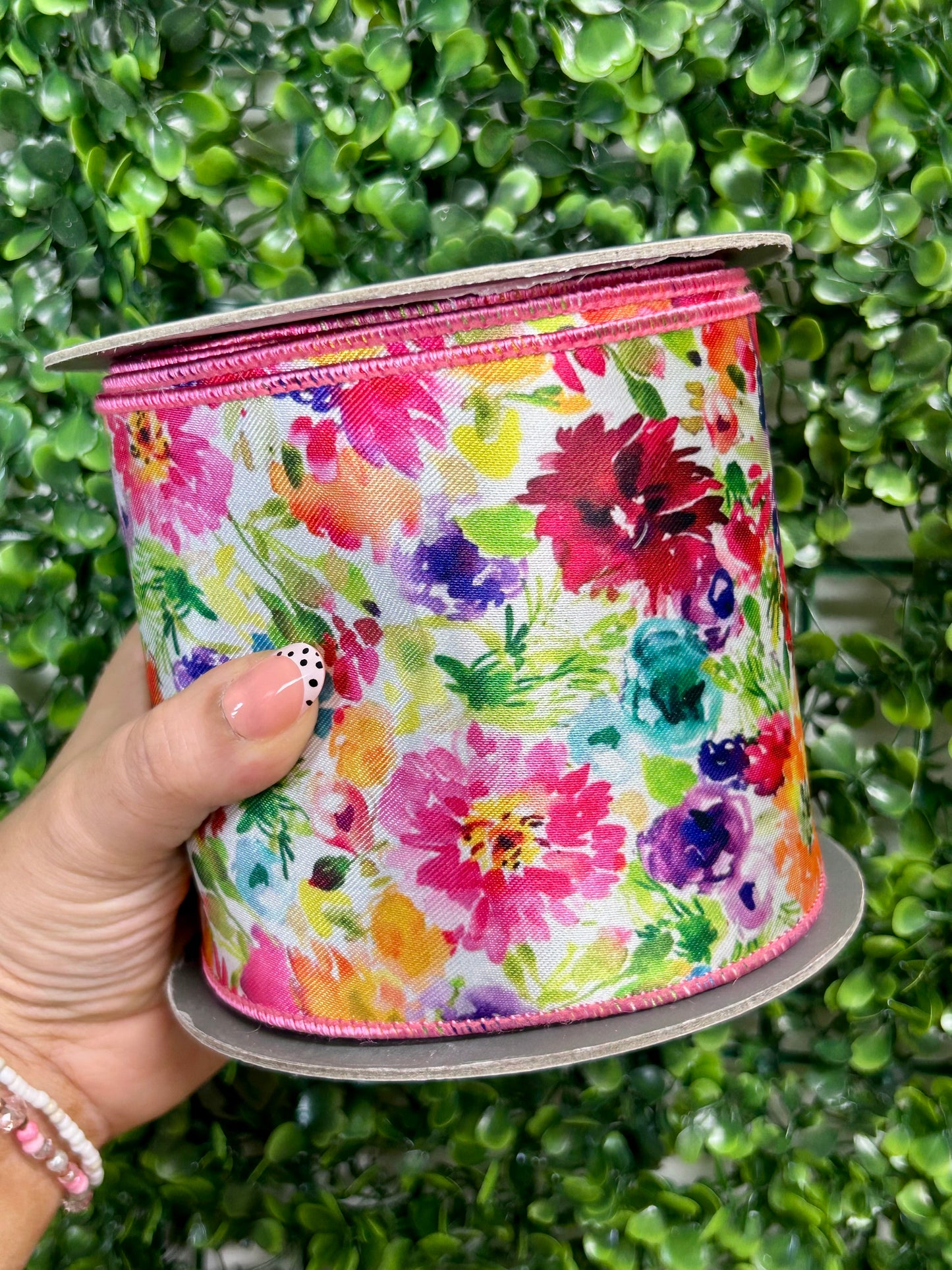 4 Inch By 10 Yard Multicolor Floral Impressions Deluxe Wired Edge Ribbon