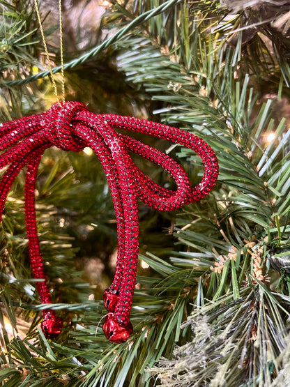 5.5 Inch Red Sparkle Bow With Bells Ornament