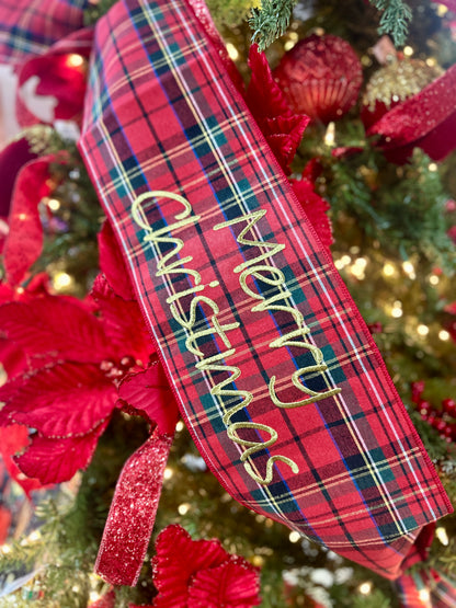 70 Inch Red Green Plaid Merry Christmas Banner