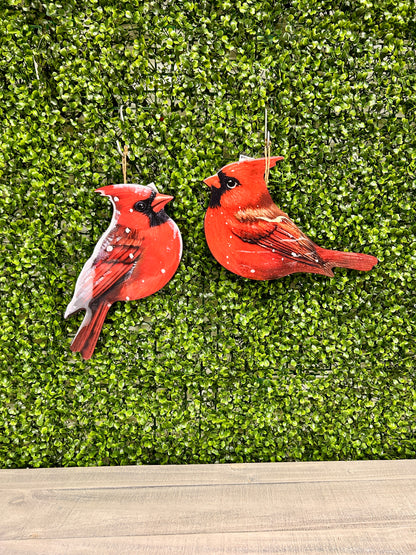 12.6 Inch Wood High Gloss Finish Hanging Holiday Cardinal Two Assorted