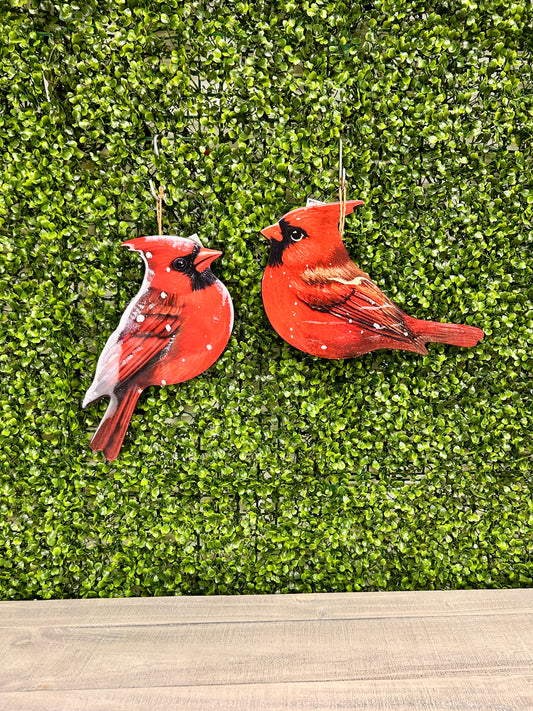 12.6 Inch Wood High Gloss Finish Hanging Holiday Cardinal Two Assorted