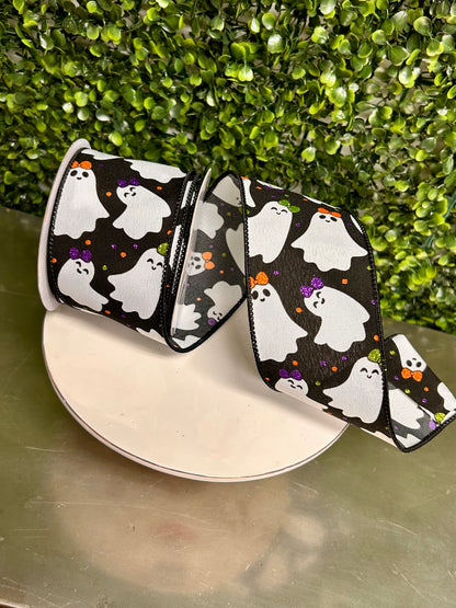2.5 Inch By 10 Yard Ghosties With Bows Ribbon