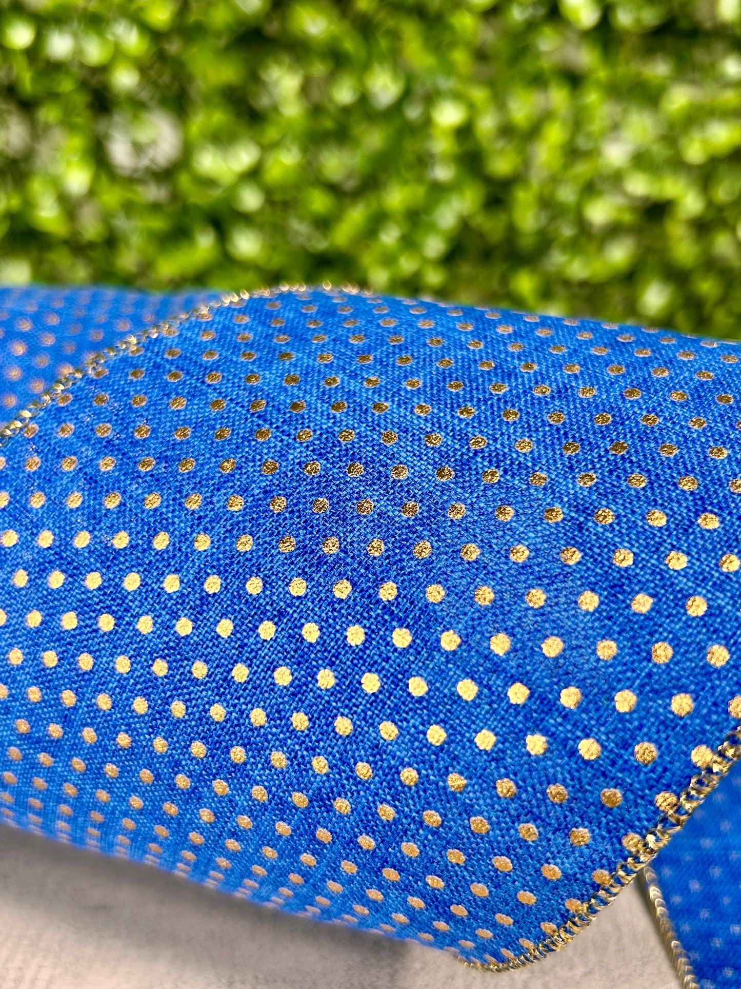 4 Inch By 10 Yard Royal Blue And Gold Swiss Dots Ribbon