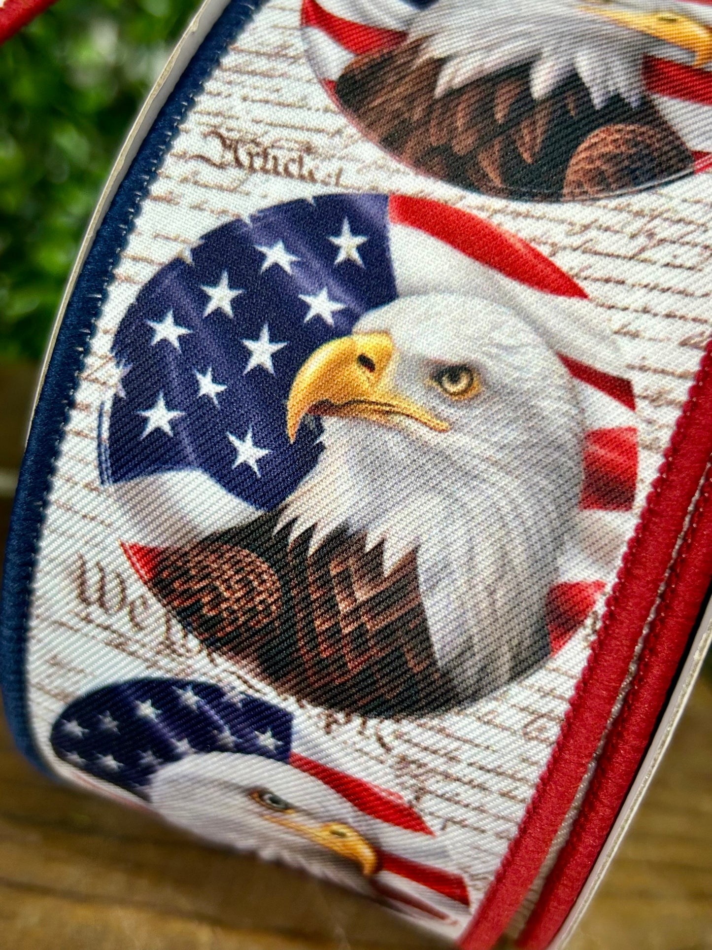 2.5 Inch By 10 Yard Double Layer Bald Eagle And Flag Ribbon