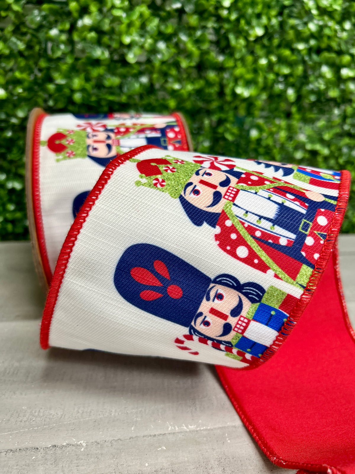 4 Inch By 10 Yard Printed Nutcracker With Red Backing Ribbon