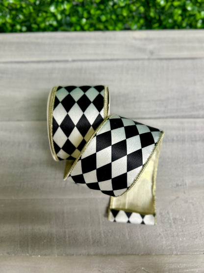 David Christopher's 2.5 Inch By 10 Yard Harlequin Print With Gold Edge Ribbon