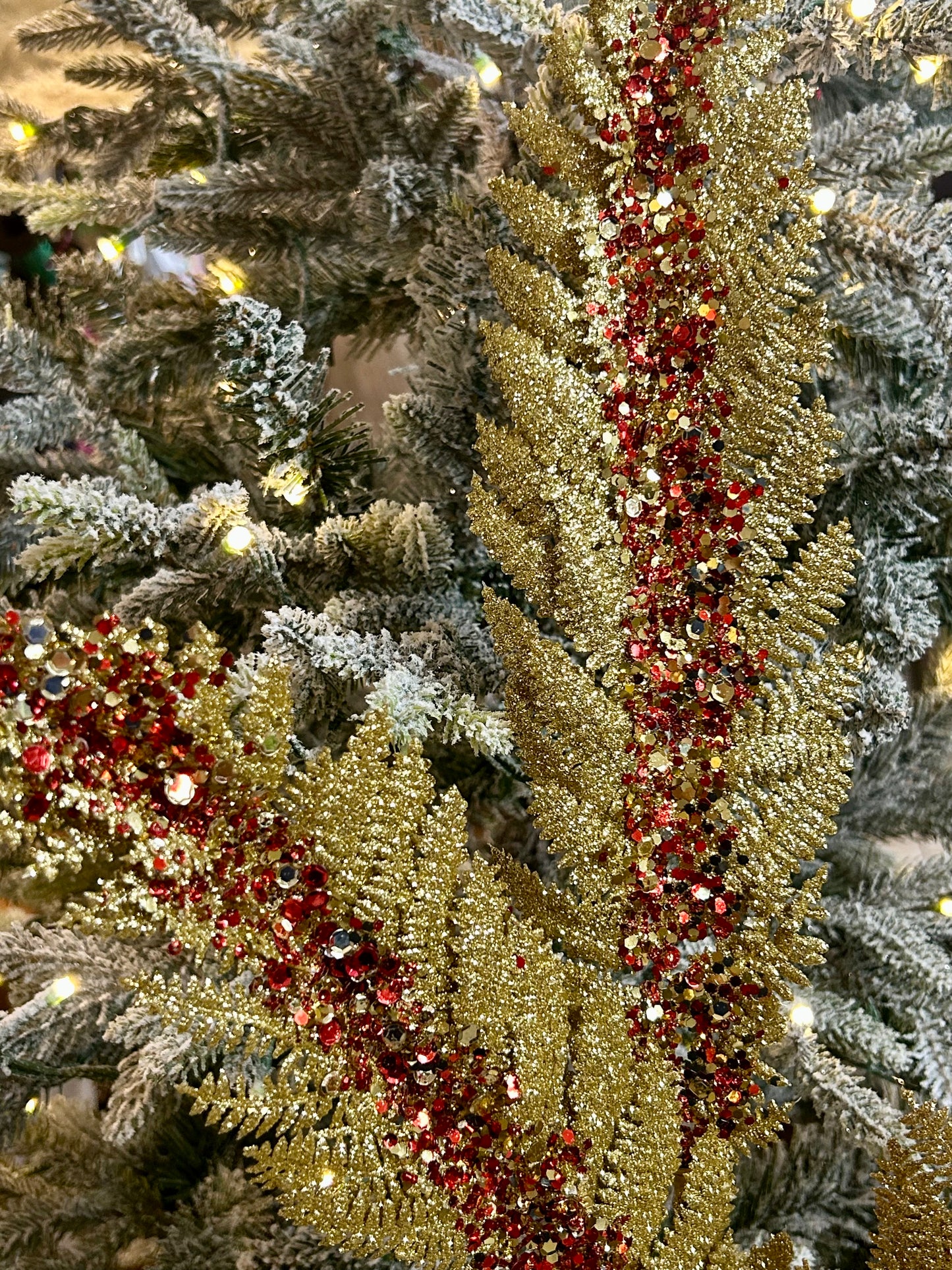 34 Inch Gold And Red Jumbo Glitter Sequin Fern Spray