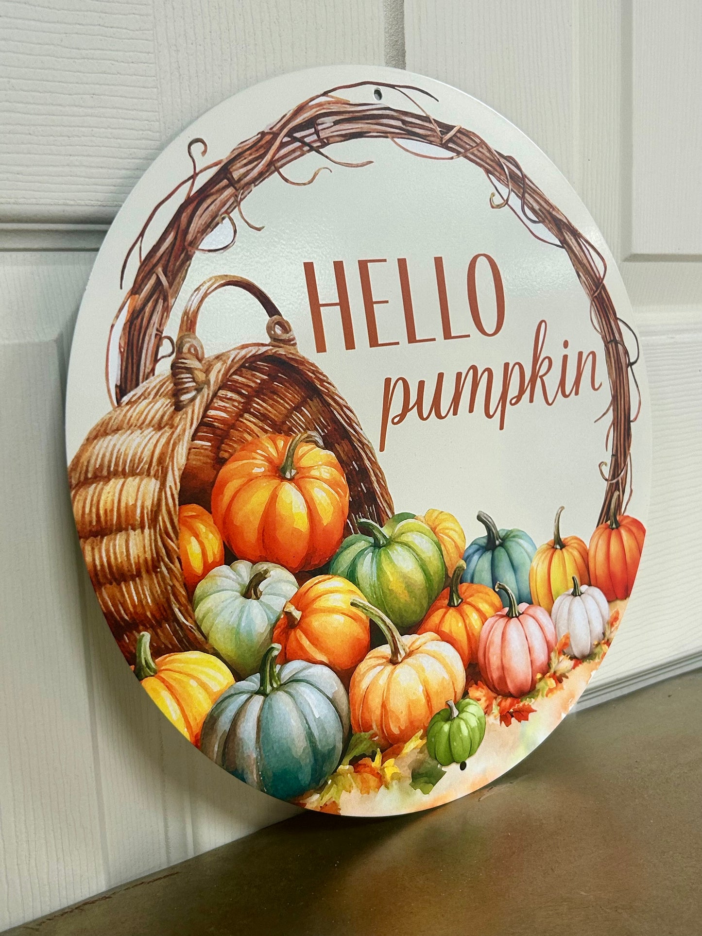 12 Inch Hello Pumpkin Metal Sign