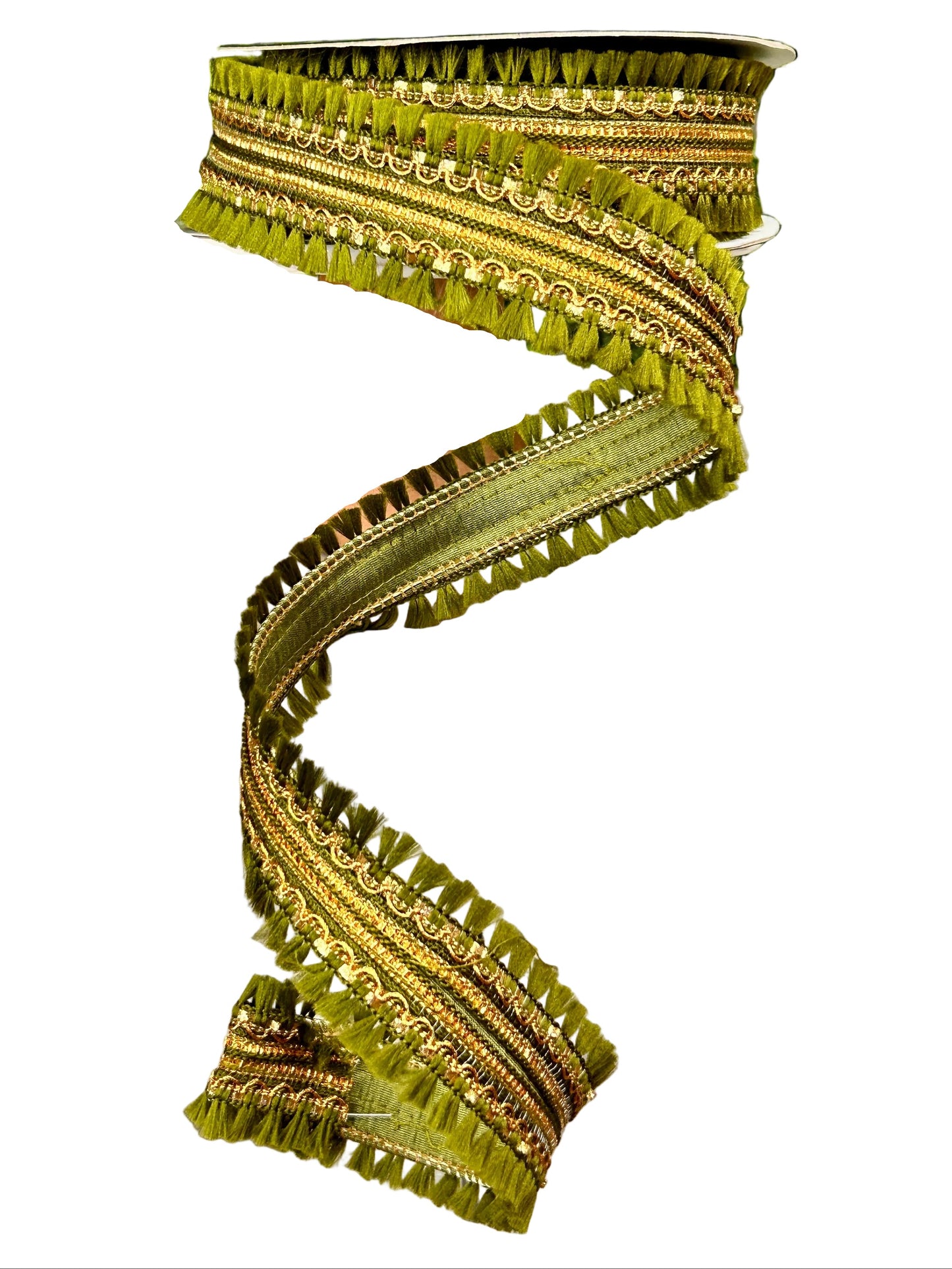 John Mark 1.5 Inch By 10 Yard Green Tassel Fringe Dupioni Ribbon