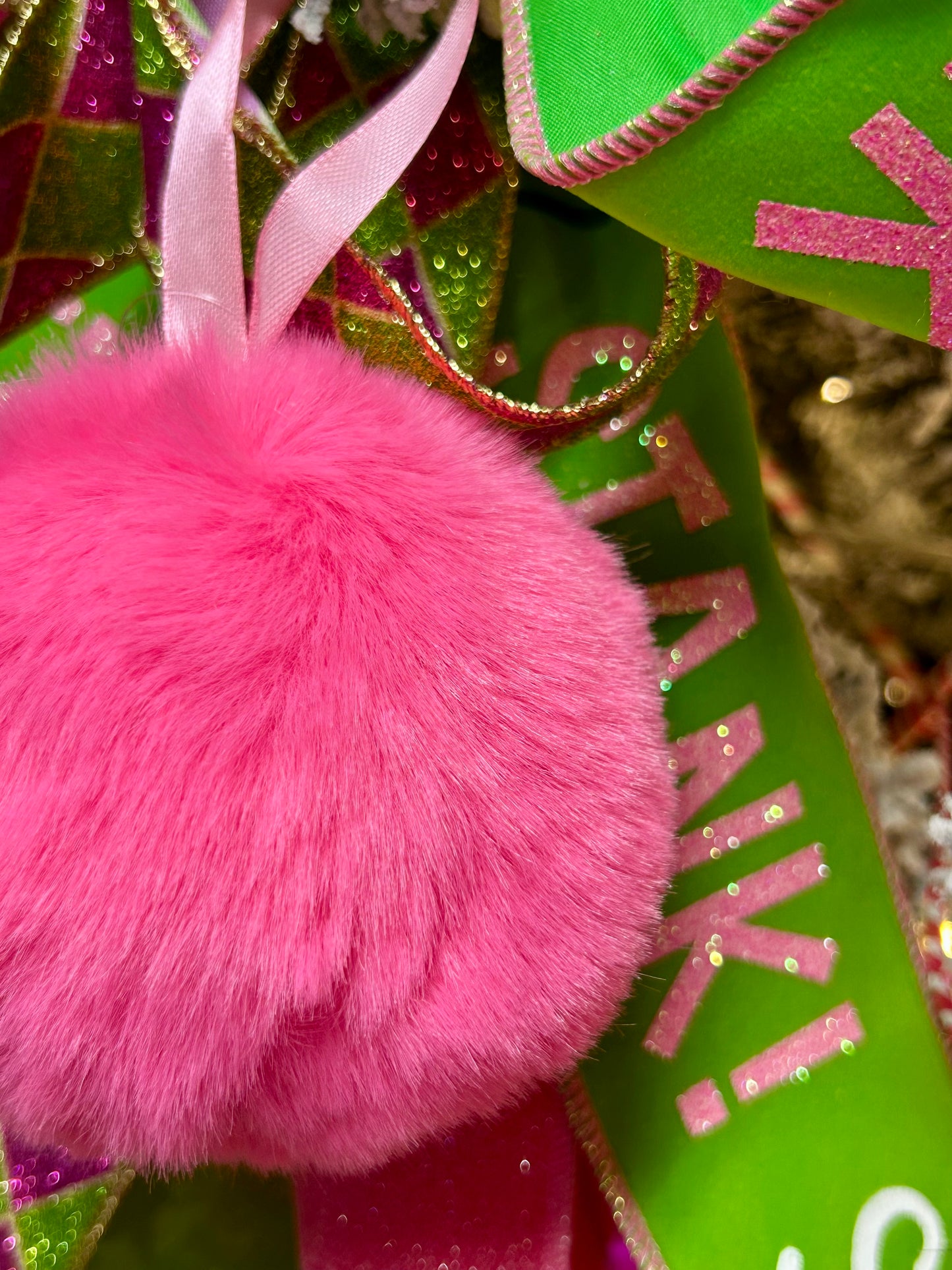 4 Inch Pink Furry Pom Pom Ornament