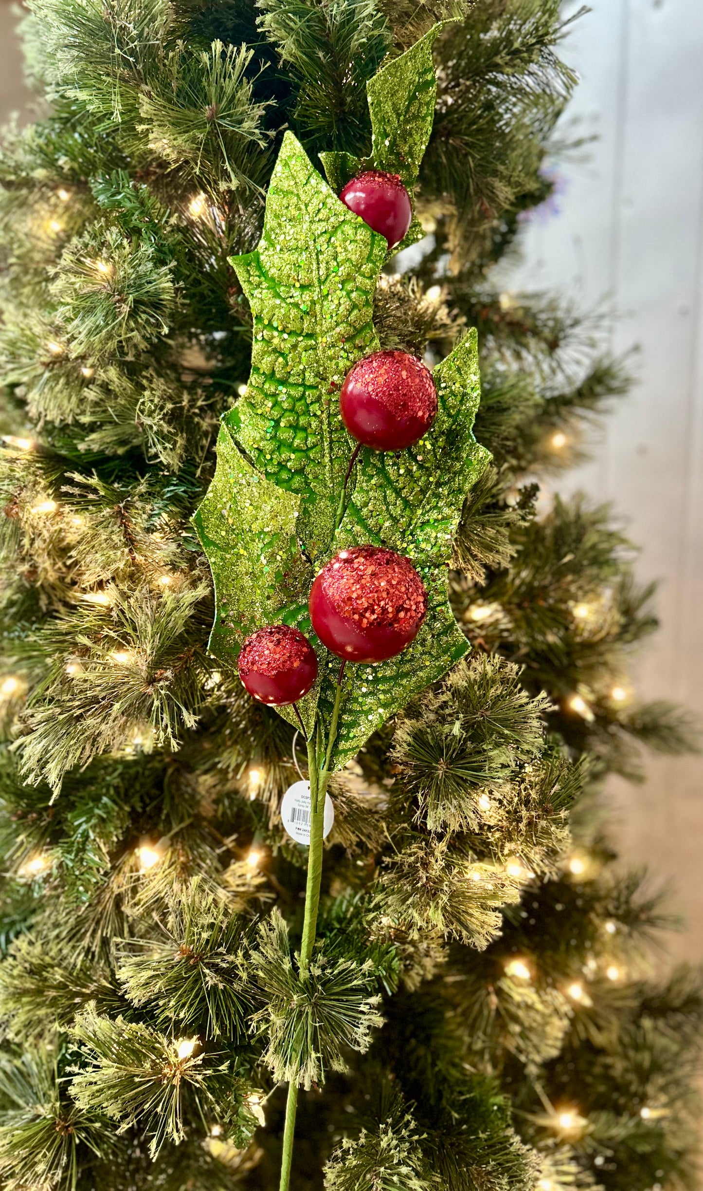 34 Inch Red And Green Holly Jolly Holly Berry Spray