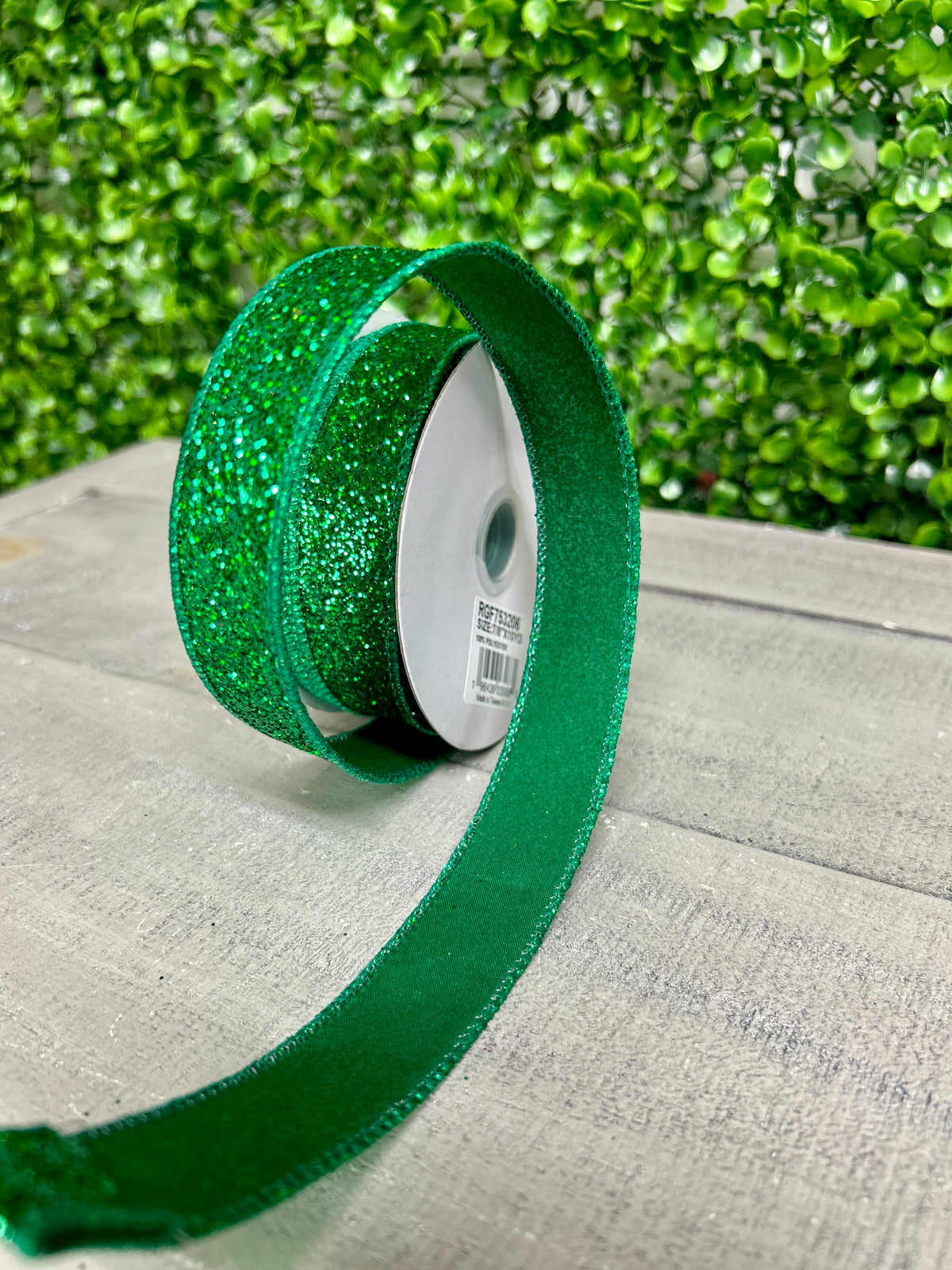 7/8 Inch By 10 Yard Emerald Green Laser Glitter Ribbon