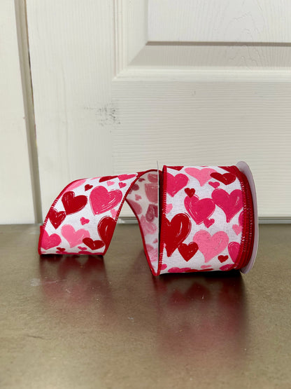 2.5 Inch By 10 Yard Hand Drawn Hearts Ribbon