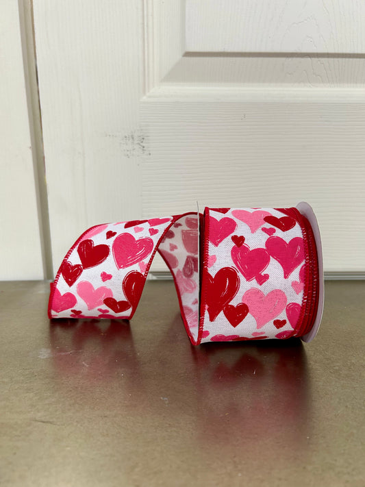 2.5 Inch By 10 Yard Hand Drawn Hearts Ribbon