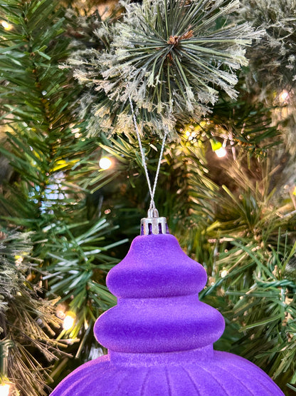 10 Inch Purple Plastic Flocked Finial Ornament