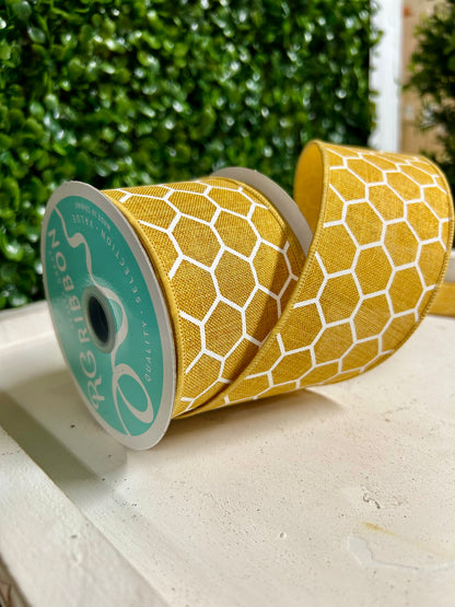 2.5 Inch By 10 Yard Mustard And White Honeycomb Ribbon